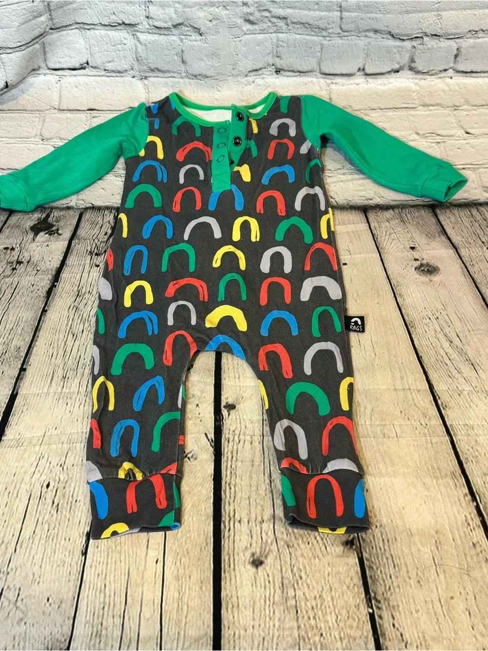 Rags to Raches Rainbow Pattern Baby Romper